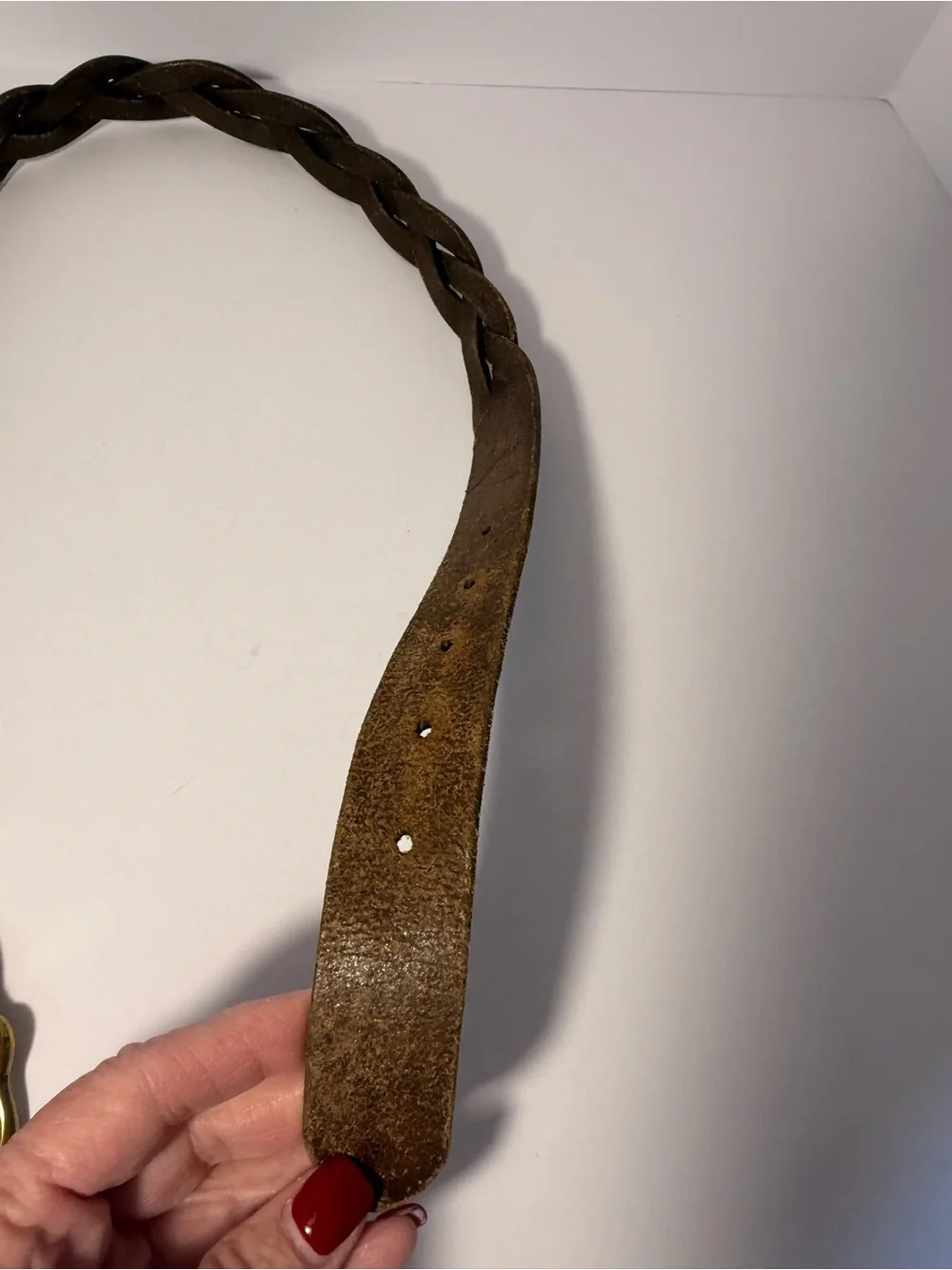 Vintage 90s Great Land Dark Brown Braided Leather Belt Solid Brass Small